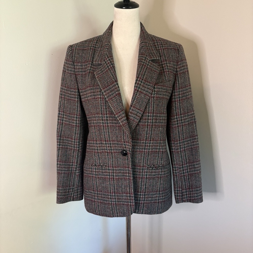 VTG 80s Giorgio SantAngelo 100% Wool Plaid Tweed Blazer Jacket 4 Yugoslavia EUC